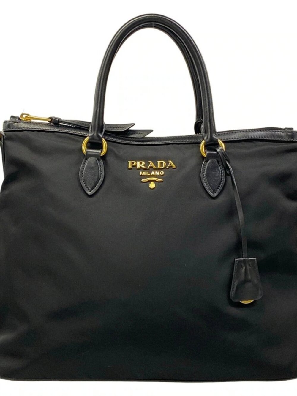 PRADA Black Nylon Leather Handbag